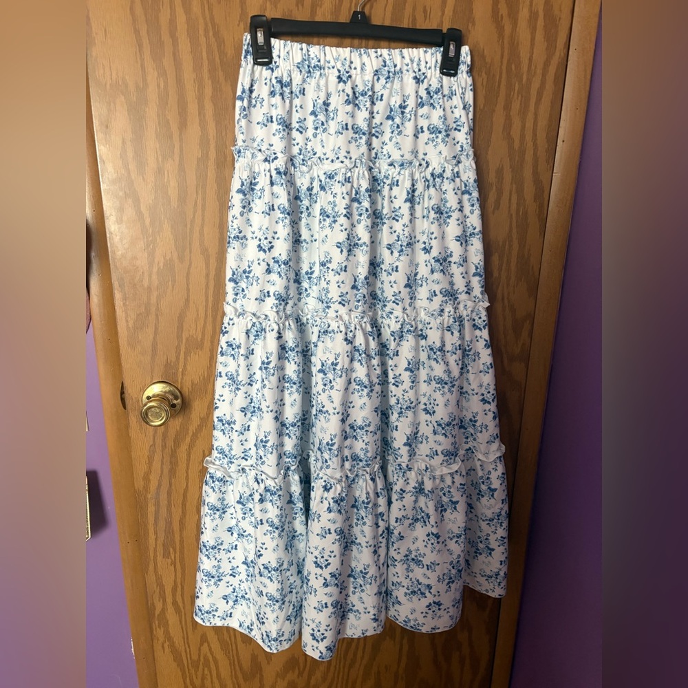 Blue Floral Long Skirt